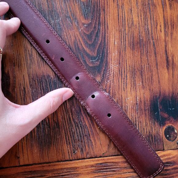 Vtg Brown Leather Belt with Brass Buckle Sz L - Picture 4 of 7